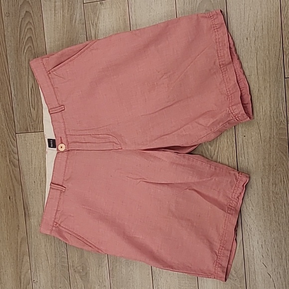 HUGO BOSS Recent Clyde1 Light Red Cotton Linen‎ Blend Sz 36 Mens Casual Shorts - Picture 1 of 10